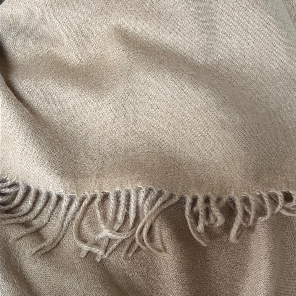 Gorgeous Tan/Beige Wool Fringed Poncho Shawl - Picture 2 of 4